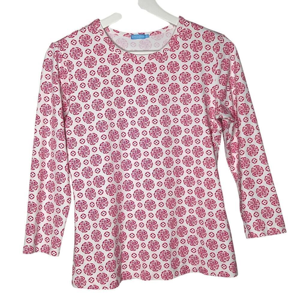 J. McLaughlin Floral 3/4 Sleeve Round Neck T-Shirt Pink / White Women's Size S